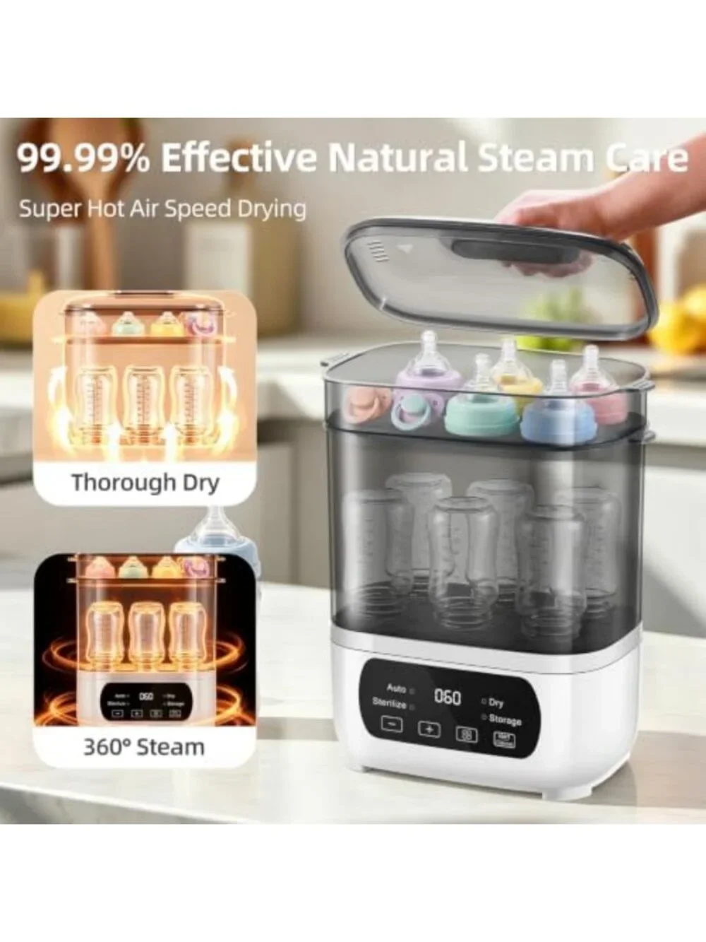 4-in-1 Electric Baby Bottle Steamer & Dryer, LED Touch Screen, Auto Shut-Off